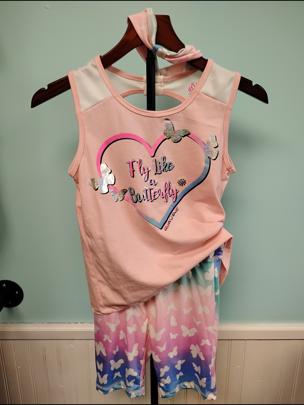 Girls' Pink Butterfly Heart Tank & Shorts Set W/Headband